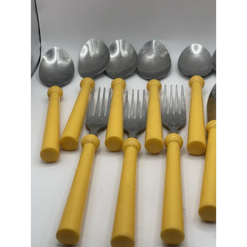 Vintage AMEFA Yellow‎ Handled Flatware Set Stainless Steel Made in Taiwan